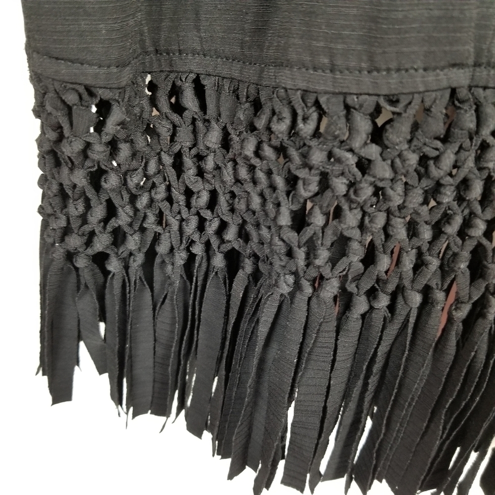 Dotti Womens Mini Dress Braided Fringe Hem Scoop Neck Black Cover Up Tunic Sz 2X - Picture 8 of 10